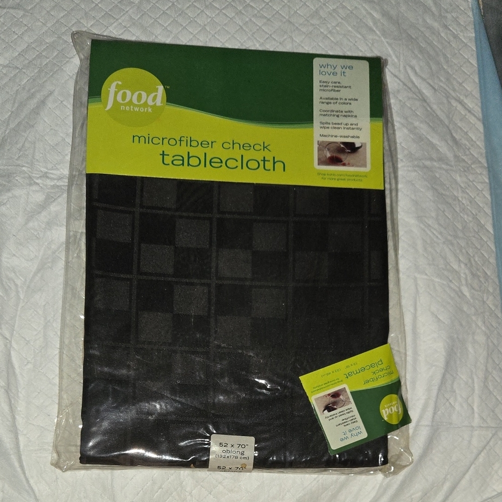 Food Network Black Microfiber Check Tablecloth